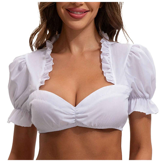 Women Traditional Dirndl White Bavarian Oktoberfest Crop Top